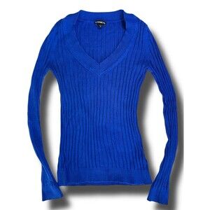 Express Fitted Ribbed V-neck Sweater size S Cobalt Blue